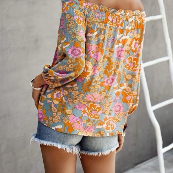 New boho off shoulder floral print top - Picture 3 of 4